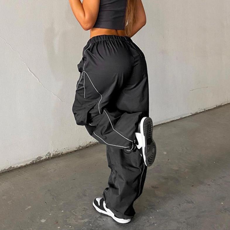 Women Baggy Low Waist Drawstring Cargo Pants Oversize Casual Wide Leg Parachute Trousers Pocket Jogger Sweatpants