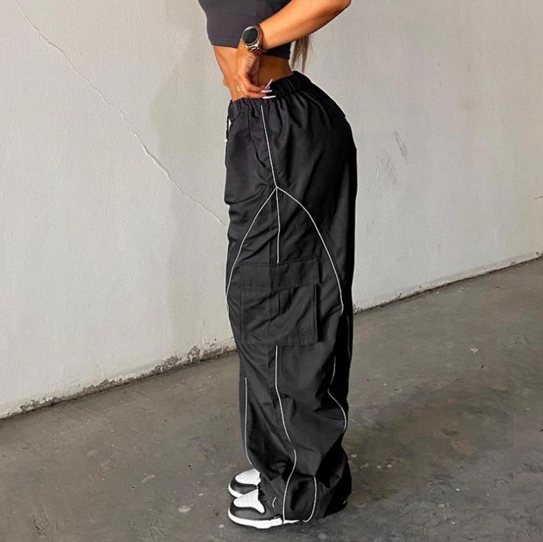 Women Baggy Low Waist Drawstring Cargo Pants Oversize Casual Wide Leg Parachute Trousers Pocket Jogger Sweatpants